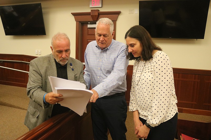 From left, Sea Isle City Mayor Leonard Desiderio, auditor Leon Costello and chief financial officer Jennifer McIver take a look at the newly adopted municipal budget.