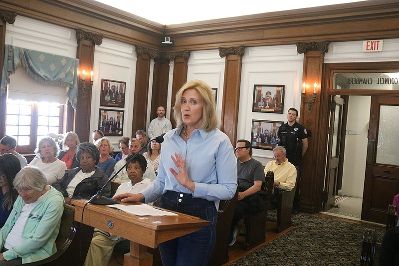 Jennifer Shirk, president of the Ocean City Library Board of Trustees, describes the mental health initiative in remarks to City Council.