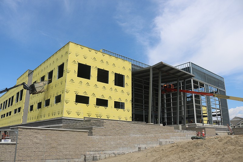 The front entrance of the community center is taking shape overlooking Central Avenue.