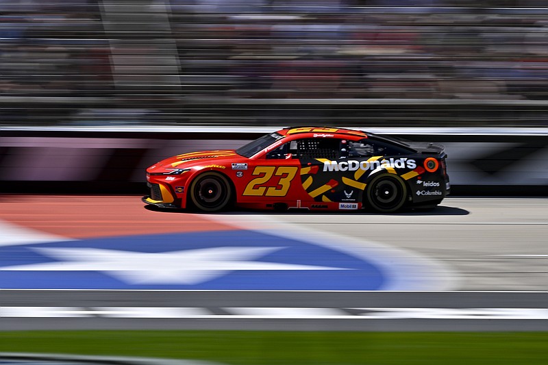 May 4, 2025; Fort Worth, Texas, USA; NASCAR Cup Series driver Bubba Wallace (23) drives during the Wurth 400 race at Texas Motor Speedway. Mandatory Credit: Jerome Miron-Imagn Images