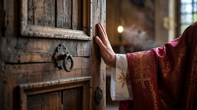 A cardinal opens door to the secretive conclave where the next Pope will be determined.