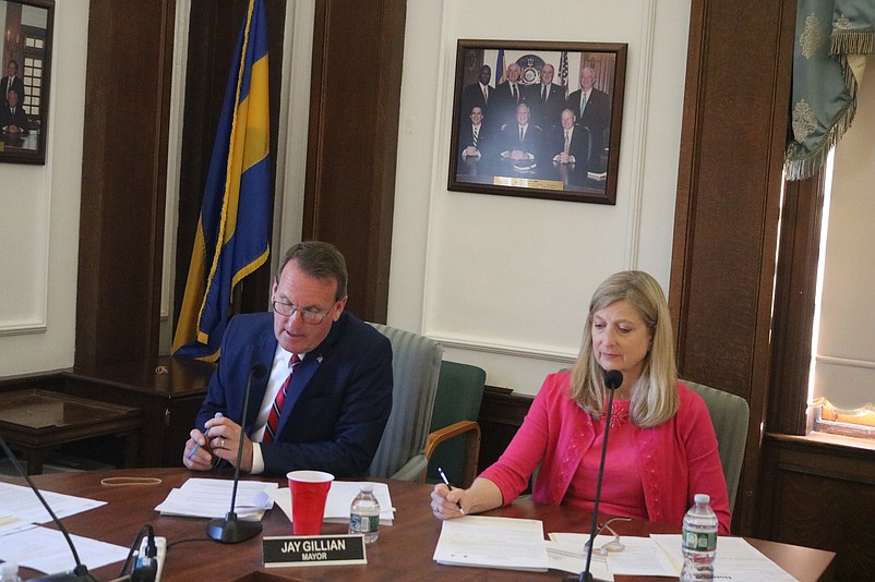 Mayor Jay Gillian discusses the 2025 municipal budget while seated next to City Solicitor Dorothy McCrosson.