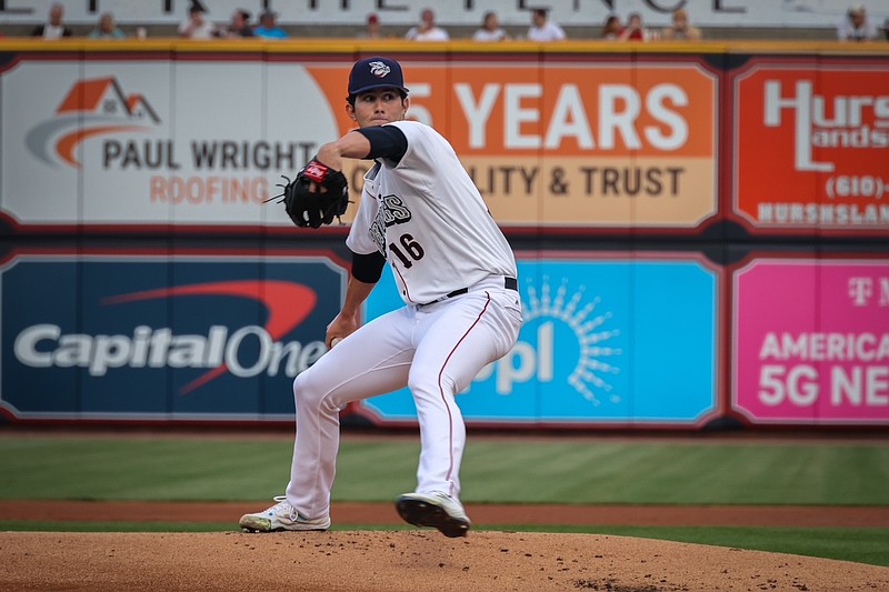 Andrew Painter makes his Triple-A debut for the Lehigh Valley Iron Pigs on May 8, 2025. (Credit: James Short for On Pattison)