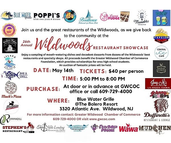 The flyer lists the participating restaurants and specialty shops.
