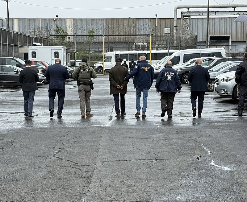 Newark Mayor Ras Baraka being taken into custody by federal agents at Delaney Hall, an immigrant jail in Newark, on May 9, 2025. (Photo courtesy of Rep. Bonnie Watson Coleman)