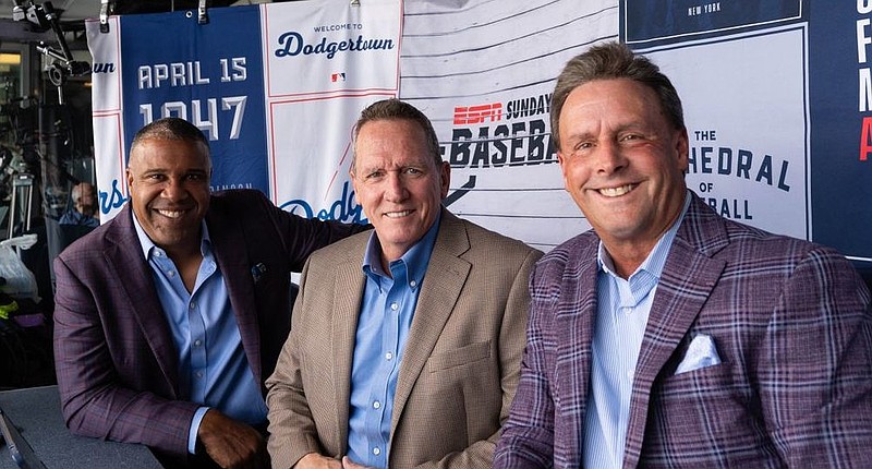 Eduardo Perez, David Cone and Karl Ravech are on the Sunday Night Baseball broadcast crew. (ESPN)