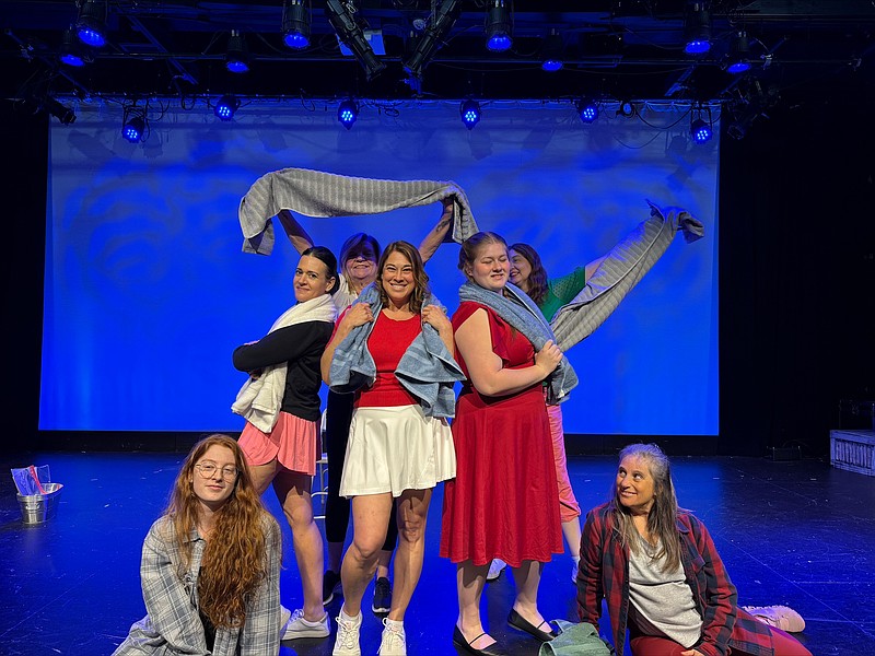 PROVIDED/Allison McGinley, center, rehearses ‘Wash That Man Right Outta My Hair’ as Nellie Forbush in Gateway Playhouse’s upcoming production of the Rodgers and Hammerstein classic musical ‘South Pacific.’