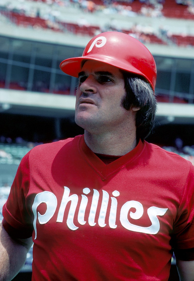 Jun 1979; Cincinnati, OH, USA; Pete Rose of the Philadelphia Phillies during the 1979 season at Riverfront Stadium prior to his game against the Cincinnati Reds. Mandatory Credit: Photo By Malcolm Emmons-USA TODAY Sports copyright (c)  Malcolm Emmons.