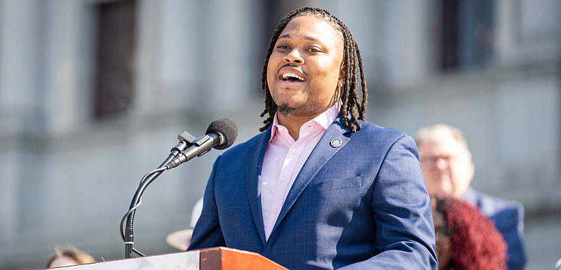 Representative Malcolm Kenyatta speaking at a rally. (Credit: PA House)