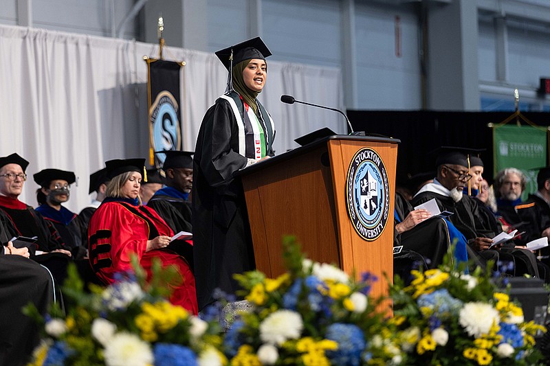 STOCKTON/Student speaker Fatima Khawaja urges the graduates to ‘use what we have learned for collective progress, not just personal success.’