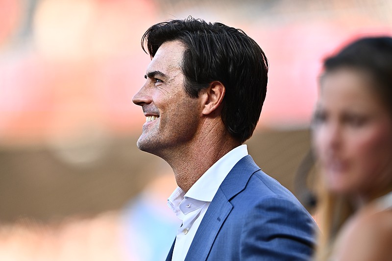 Jun 21, 2024; Philadelphia, Pennsylvania, USA; Former Philadelphia Phillies pitcher Cole Hamels looks on before the game against the Arizona Diamondbacks at Citizens Bank Park. Mandatory Credit: Kyle Ross-USA TODAY Sports