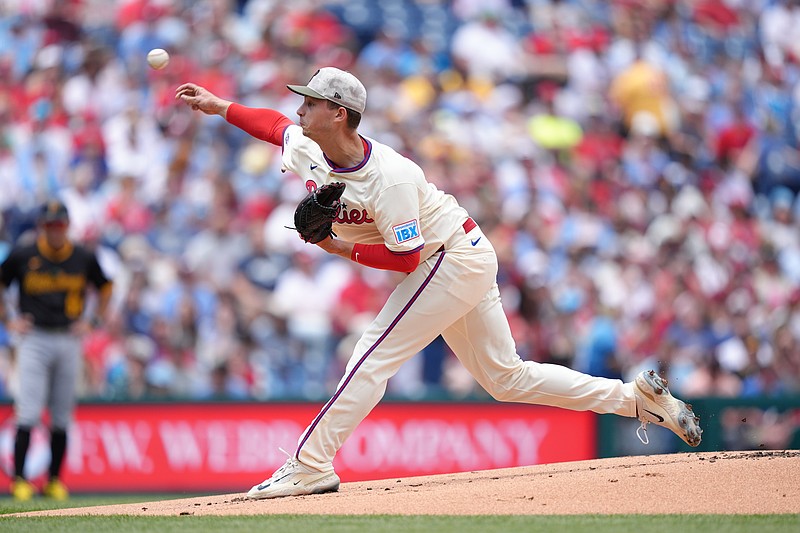 May 18, 2025; Philadelphia, Pennsylvania, USA; Philadelphia Phillies starting pitcher Mick Abel (40) throws a pitch against the Pittsburgh Pirates in the first inning at Citizens Bank Park. Mandatory Credit: Kyle Ross-Imagn Images