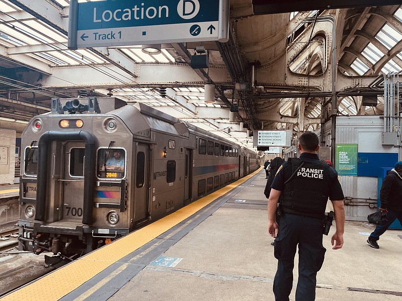 A NJ Transit train pulls into Newark Penn Station on May 6, 2025. (Photo by New Jersey Monitor)