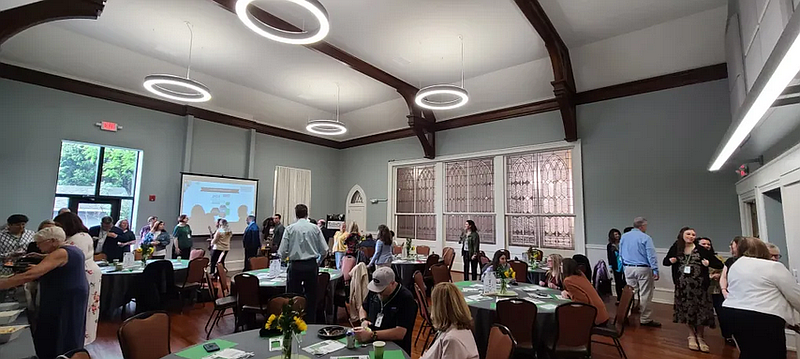 Dignitaries mix and mingle for the Partnership TMA of Montgomery County’s annual meeting inside the newly renovated banquet room at the North Wales Arts and Cultural Center on Thursday, May 15, 2025.