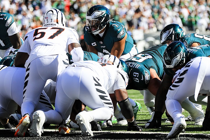 Oct 27, 2024; Cincinnati, Ohio, USA; Philadelphia Eagles quarterback Jalen Hurts (1) snaps the ball against the Cincinnati Bengals in the first half at Paycor Stadium. Mandatory Credit: Katie Stratman-Imagn Images
