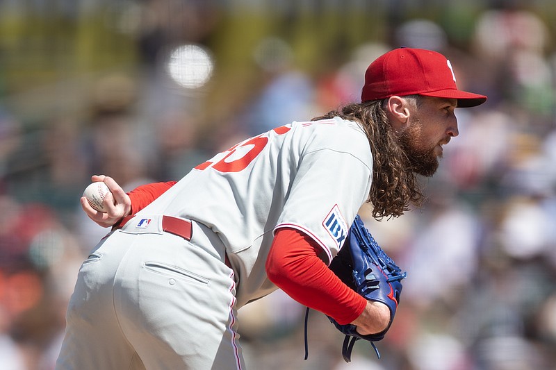 May 25, 2025; West Sacramento, California, USA; Philadelphia Phillies pitcher Matt Strahm (25) looks in for the sign while pitch against the Athletics during the ninth inning at Sutter Health Park. Mandatory Credit: D. Ross Cameron-Imagn Images