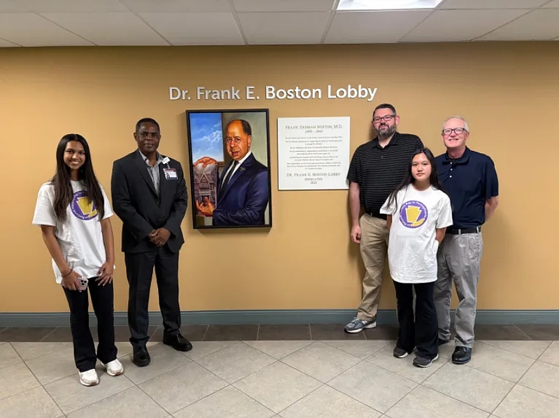 Student Aavni Sitapara, McKinley Thomas, Jeffrey Zaleta, Student Valencia Nguyen and Joe Gunn. (Photo courtesy of Boston Legacy Foundation)