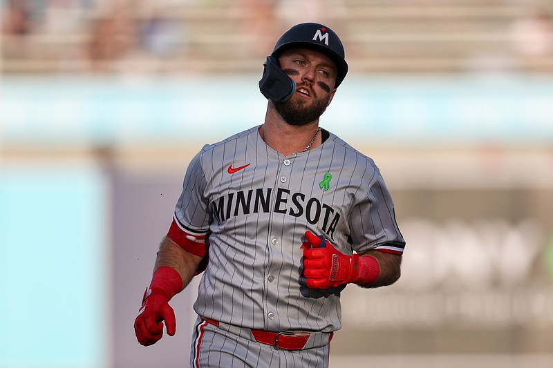 May 27, 2025; Tampa, Florida, USA; Minnesota Twins second baseman Kody Clemens (18) runs the bases after hitting a home run against the Tampa Bay Rays in the second inning at George M. Steinbrenner Field. Mandatory Credit: Nathan Ray Seebeck-Imagn Images