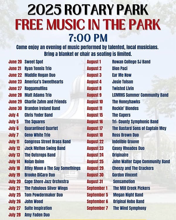A full slate of local musicians will perform in the Rotary Park concert series this summer.
