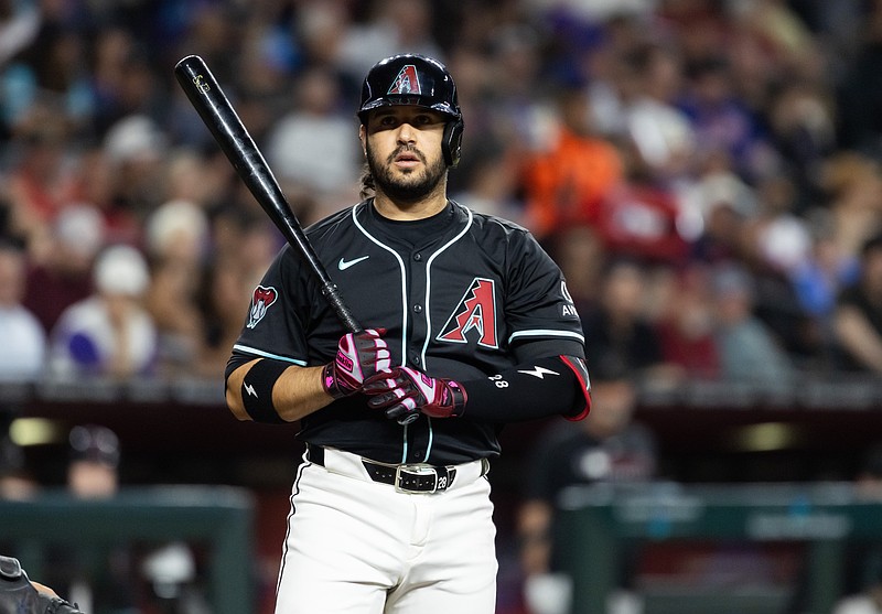 May 5, 2025; Phoenix, Arizona, USA; Arizona Diamondbacks third baseman Eugenio Suarez against the New York Mets at Chase Field. Mandatory Credit: Mark J. Rebilas-Imagn Images