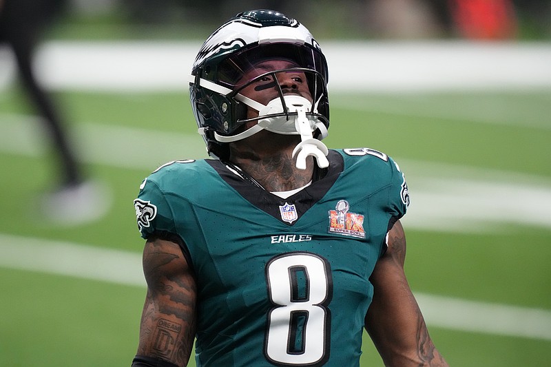 Feb 9, 2025; New Orleans, LA, USA; Philadelphia Eagles safety C.J. Gardner-Johnson (8) practices before Super Bowl LIX against the Kansas City Chiefs at Caesars Superdome. Mandatory Credit: Kirby Lee-Imagn Images