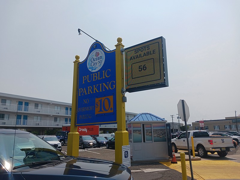 A sign tells motorists how many spots are available at the municipal parking lot on Ninth Street near the Boardwalk.