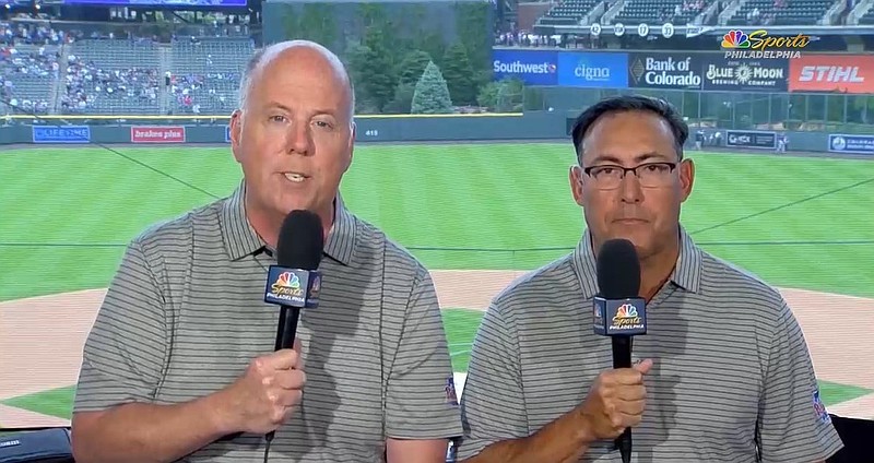 Tom McCarthy and Ruben Amaro Jr. will be in the booth this weekend. (Phillies Tailgate/X)