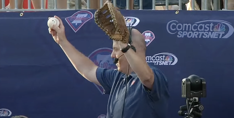 Tom McCarthy caught a home run ball during the annual broadcast from the stands in June of 2014. (NBC Sports Philadelphia)