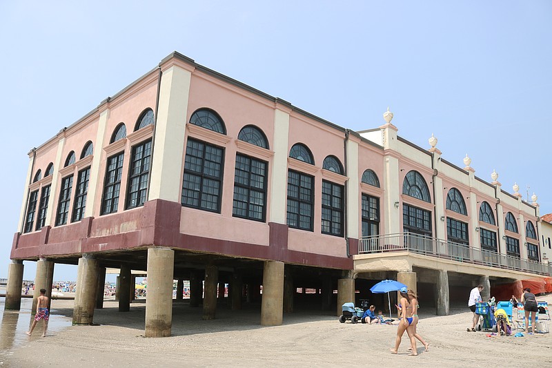 The ocean side of the Music Pier reveals the massive concrete support columns that keep the building standing.