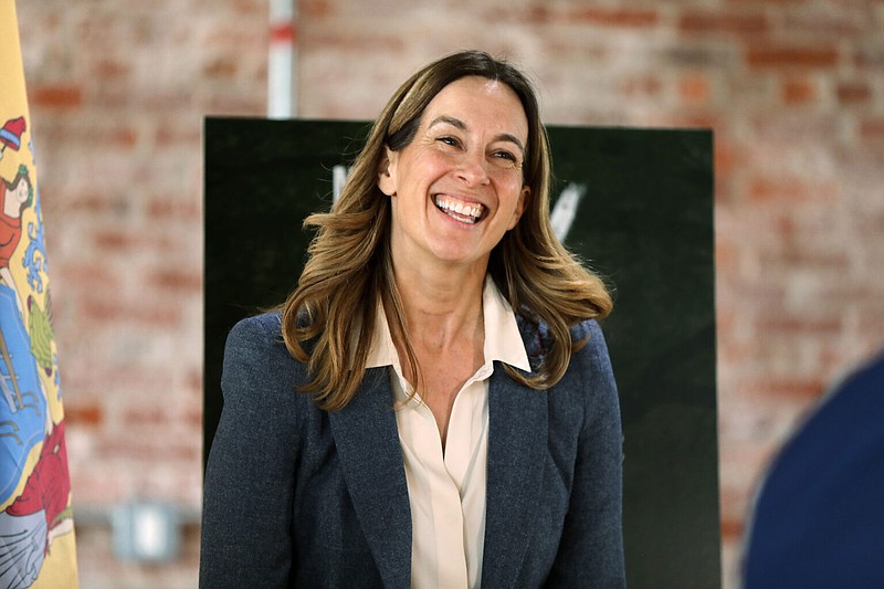 Rep. Mikie Sherrill accepting the endorsement of the New Jersey League of Conservation Voters in Hamilton on Feb. 19, 2025.( Amanda Brown for New Jersey Monitor)
