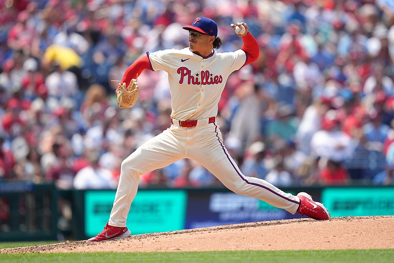 Jun 11, 2025; Philadelphia, Pennsylvania, USA; Philadelphia Phillies starting pitcher Jesus Luzardo (44) throws a pitch against the Chicago Cubs in the sixth inning at Citizens Bank Park. Mandatory Credit: Kyle Ross-Imagn Images