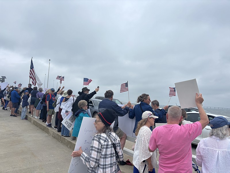 Protesters line the Route 52 bridge into Ocean City. (Photos by Olivia Prusky)