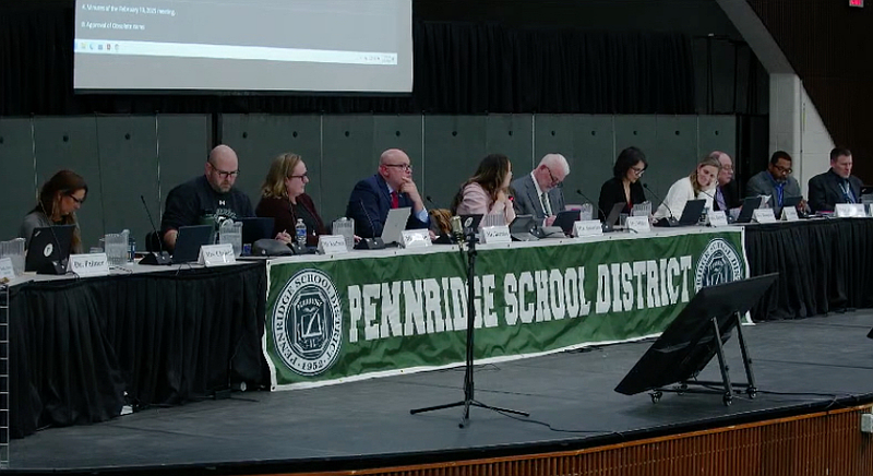 Pennridge school board members look on at a February board meeting. (Courtesy of the Pennridge School District)