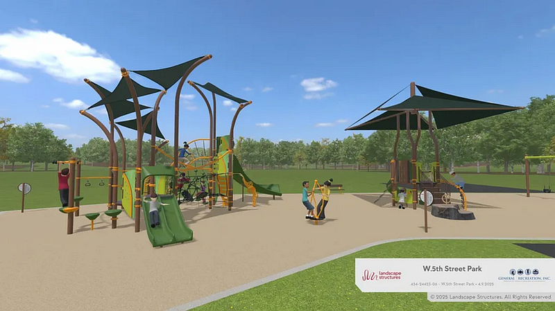 Rendering of proposed new playground equipment and shade sails planned for Fifth Street Park in Lansdale. (Image courtesy of Lansdale Parks and Recreation Department)