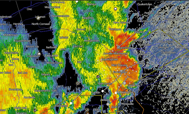 A radar image of Thursday's storm as it approached the Philadelphia region. (Credit: @epawawx on X)