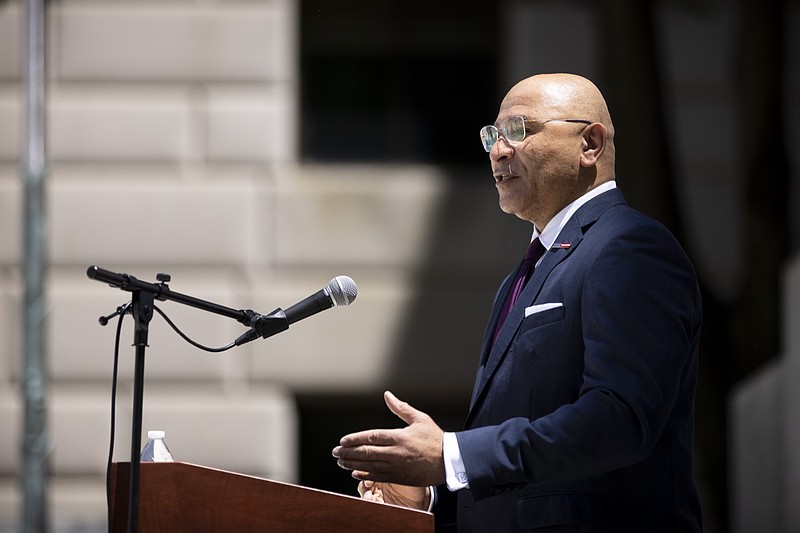 Auditor General Timothy DeFoor speaking in Harrisburg last week. (Credit: PA Internet News Service/LevittownNow)