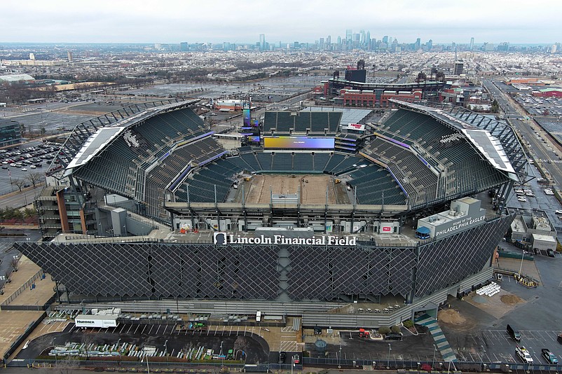 Feb 13, 2025; Philadelphia, PA, USA; A general overall aerial view of Lincoln Financial Field. The stadium is the home of the Philadelphia Eagles. Mandatory Credit: Kirby Lee-Imagn Images