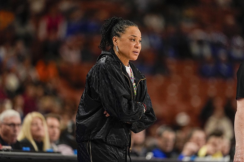 Mar 7, 2025; Greenville, SC, USA; South Carolina Gamecocks head coach Dawn Staley against the Vanderbilt Commodores  at Bon Secours Wellness Arena. Mandatory Credit: Jim Dedmon-Imagn Images
