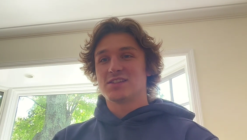 New Flyers forward Trevor Zegras speaks with the media via Zoom one day after being acquired by the team via trade. (Screenshot by Anthony SanFilippo)