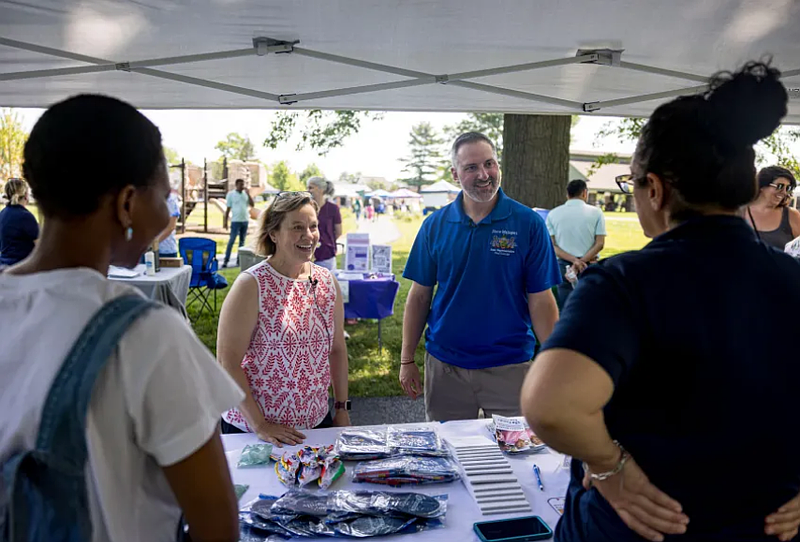 State Senator Maria Collett and state Rep. Steve Malagari talk to local organizations and nonprofits at the Souderton Family Fest on June 21, 2025. (Credit: Jimmie Brown, Pennsylvania Senate Democratic Caucus)