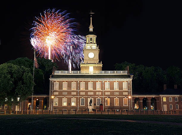 Fireworks at Independence Hall National Historic Park in Philadelphia.