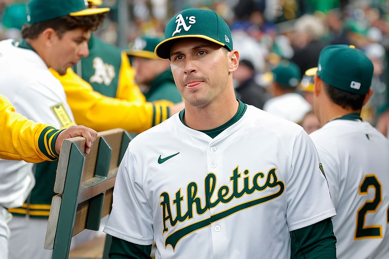 Mar 31, 2025; West Sacramento, California, USA; Athletics outfielder JJ Bleday before the game against the Chicago Cubs at Sutter Health Park. Mandatory Credit: Sergio Estrada-Imagn Images