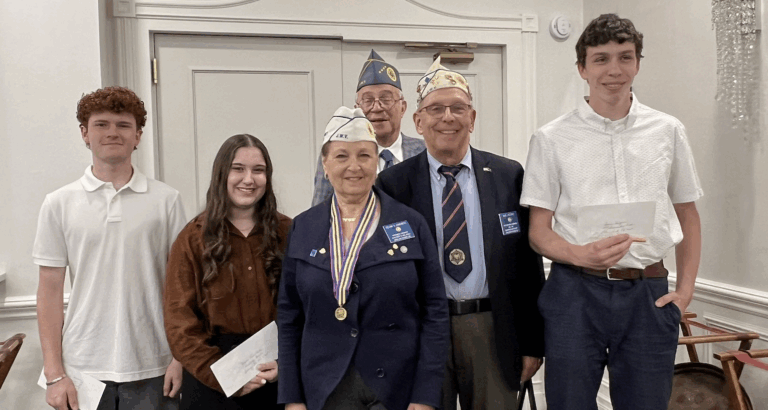 From left: Ryan Spencer, Naomi Rosenbluth, Commander Selina Kanowitz, National JWV Vice-Commander Gary Ginsburg, Bob Jacobs, and Isaac Halpern (Source: The Jewish Voice and Opinion).