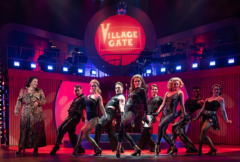 Galyana Castillo as Darlene Love with the cast of “Leader of the Pack: The Ellie Greenwich Musical” at Bucks County Playhouse through July 20. (Credit: Joan Marcus/Courtesy of Bucks County Playhouse)