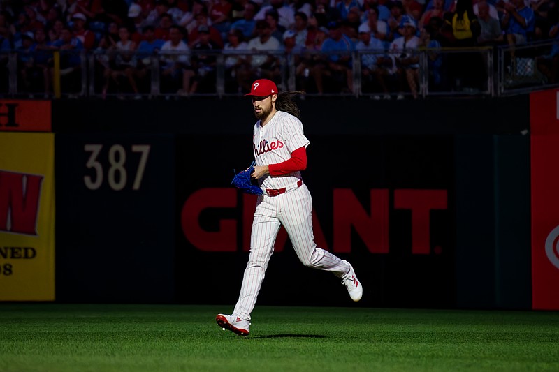 Jul 2, 2025; Philadelphia, Pennsylvania, USA; Philadelphia Phillies pitcher Matt Strahm (28) takes the mound for the ninth inning against the San Diego Padres at Citizens Bank Park. (Credit: Grace Del Pizzo-On Pattison)