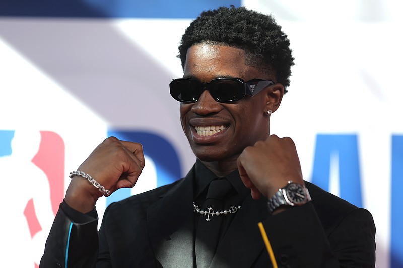 Jun 25, 2025; Brooklyn, NY, USA; VJ Edgecombe arrives before the first round of the 2025 NBA Draft at Barclays Center. Mandatory Credit: Brad Penner-Imagn Images