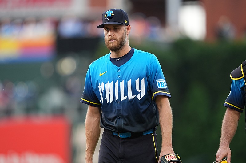 Jun 20, 2025; Philadelphia, Pennsylvania, USA; Philadelphia Phillies starting pitcher Zack Wheeler (45) enters the field before the game against the New York Mets at Citizens Bank Park. Mandatory Credit: Kyle Ross-Imagn Images