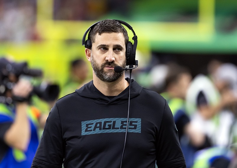 Feb 9, 2025; New Orleans, LA, USA;  Philadelphia Eagles head coach Nick Sirianni against the Kansas City Chiefs during Super Bowl LIX at Ceasars Superdome. Mandatory Credit: Mark J. Rebilas-Imagn Images
