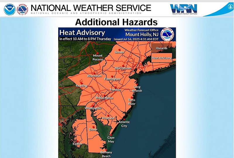 National Weather Service heat graphic for New Jersey.