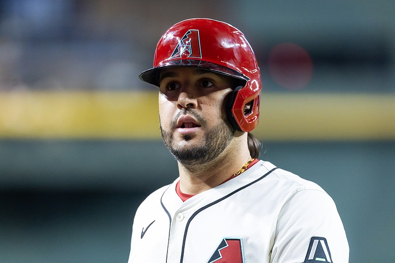 Apr 7, 2025; Phoenix, Arizona, USA; Arizona Diamondbacks third baseman Eugenio Suarez against the Baltimore Orioles at Chase Field. Mandatory Credit: Mark J. Rebilas-Imagn Images
